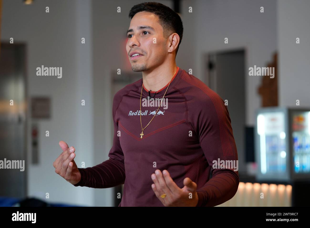 Victor Montalvo, also known as B-Boy Victor, speaks during a news