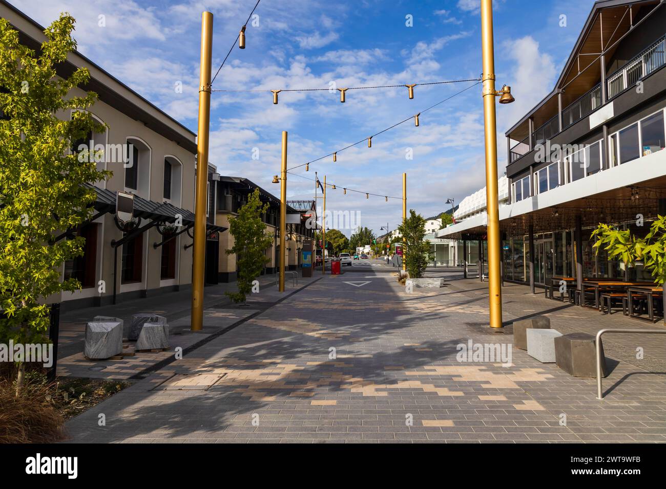 QUeenstown downtown streets and houses architecture in New Zealand. Stock Photo