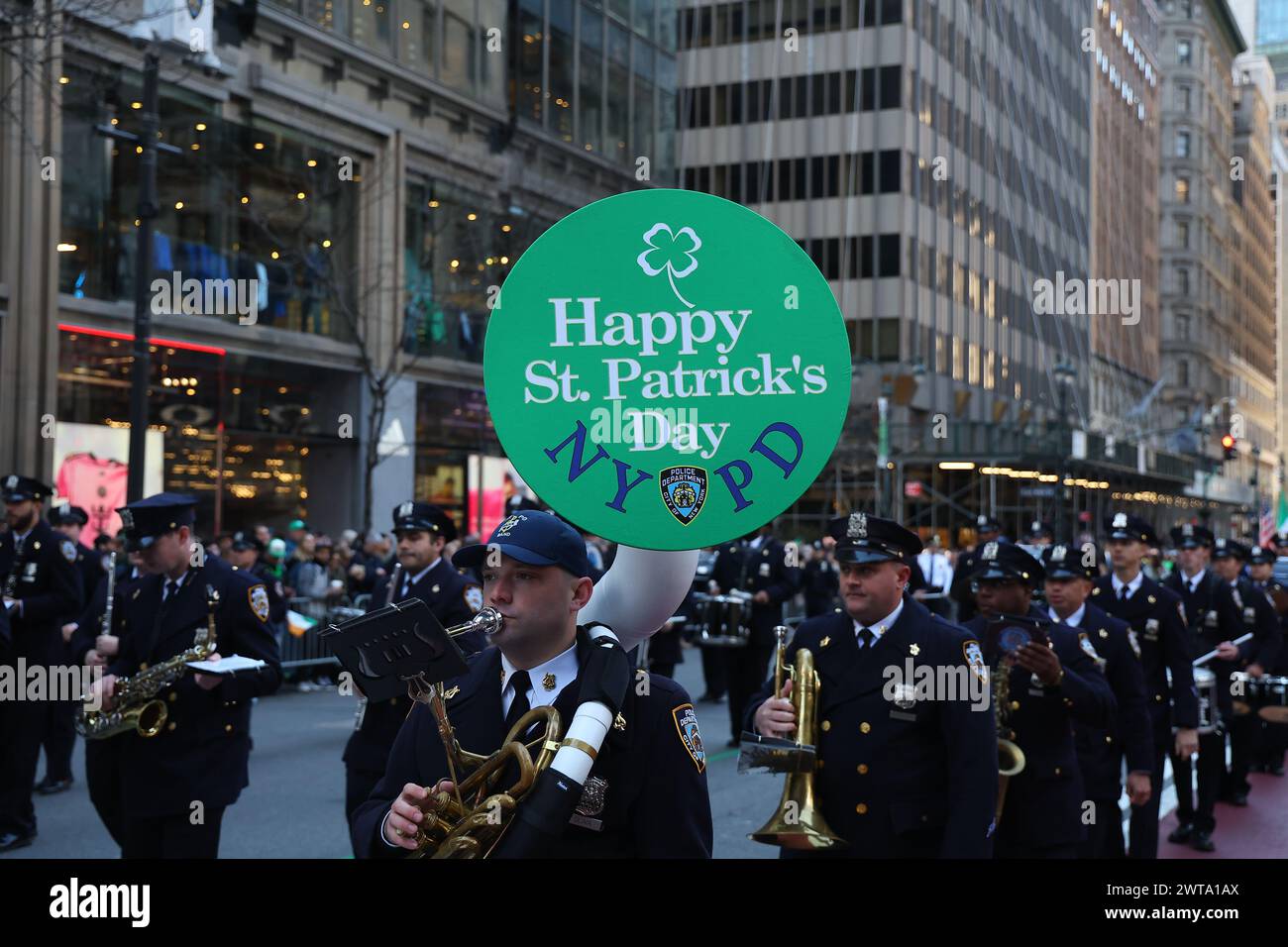 The New York City Police Department Band march in the St. Patrick's Day ...