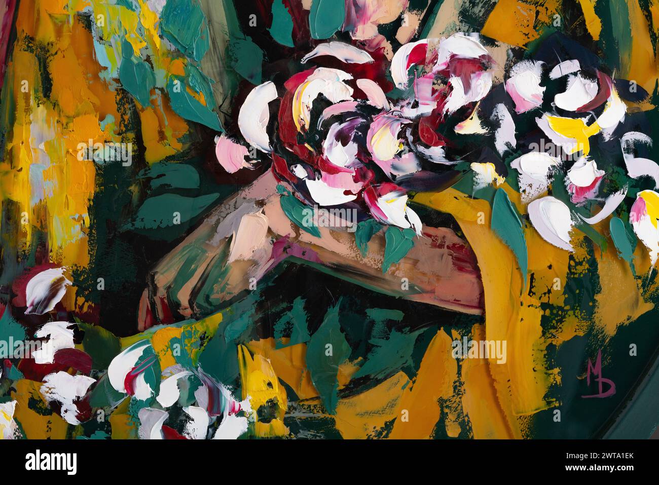 The girl is painted with a palette knife and oil paints on round ...