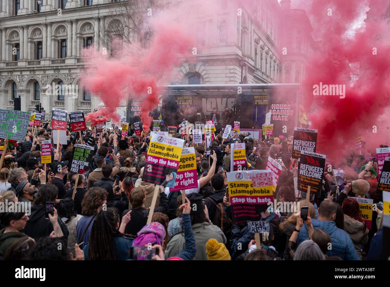 Protesting Uk London / UK. 16 March 2024. Hundreds of people gathered outside Downing ...