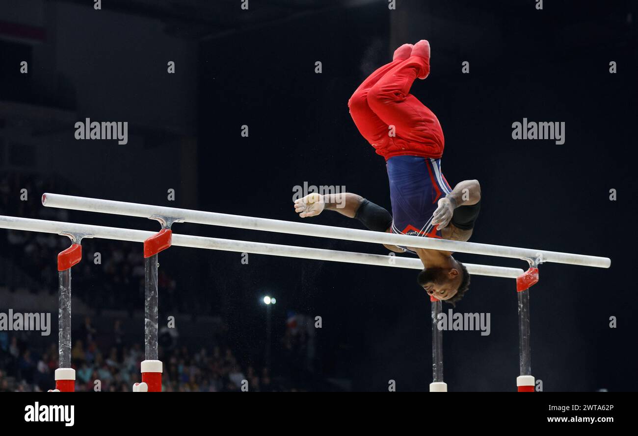 Liverpool, UK. 16th Mar, 2024. 16th March 2024, M&amp;S Bank Arena, Liverpool, England; British Gymnastics Championships Day 3; Courtney Tullock on parallel bars Credit: Action Plus Sports Images/Alamy Live News Stock Photo