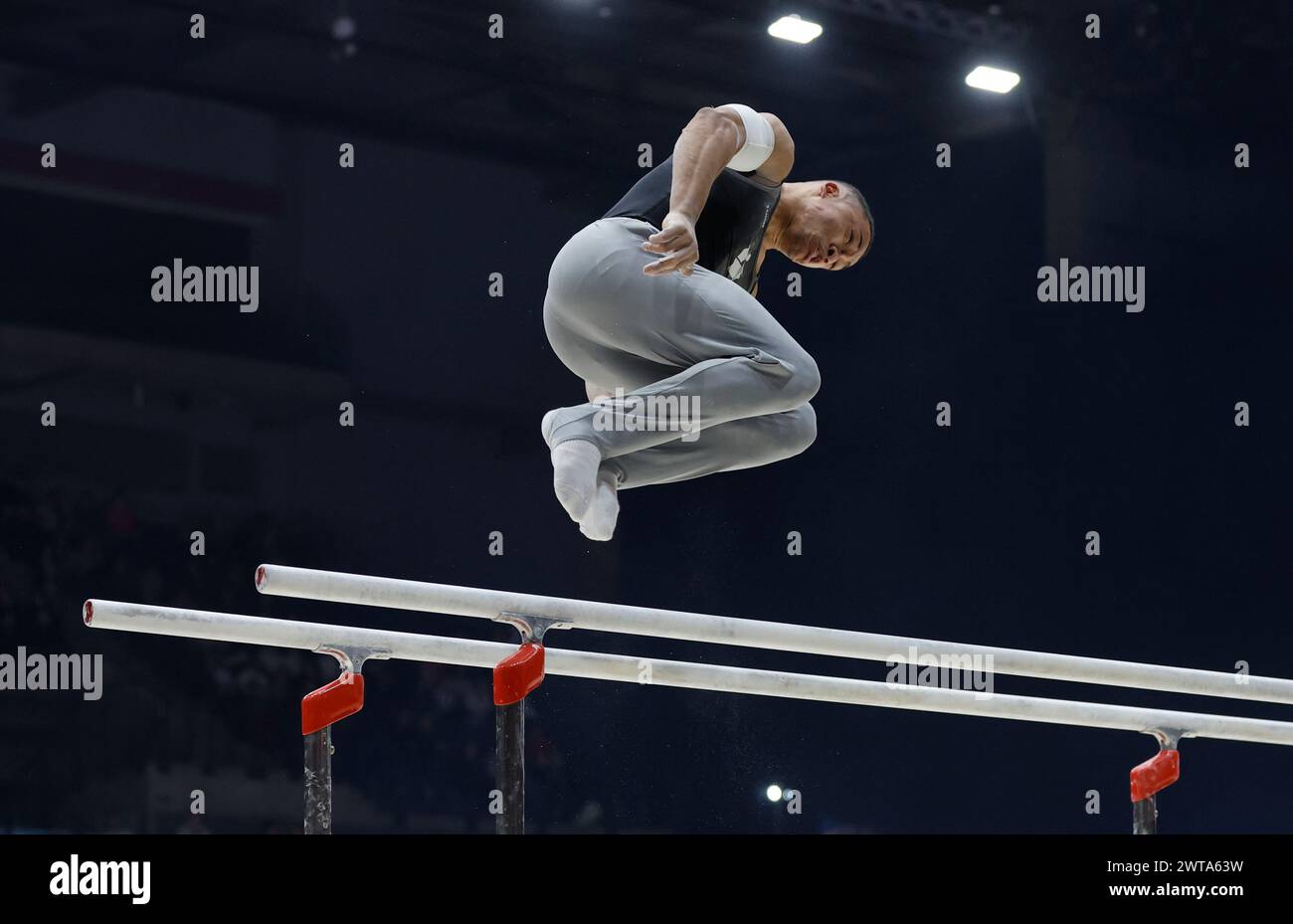 Liverpool, UK. 16th Mar, 2024. 16th March 2024, M&amp;S Bank Arena, Liverpool, England; British Gymnastics Championships Day 3;  Joe Fraser on parallel bars Credit: Action Plus Sports Images/Alamy Live News Stock Photo