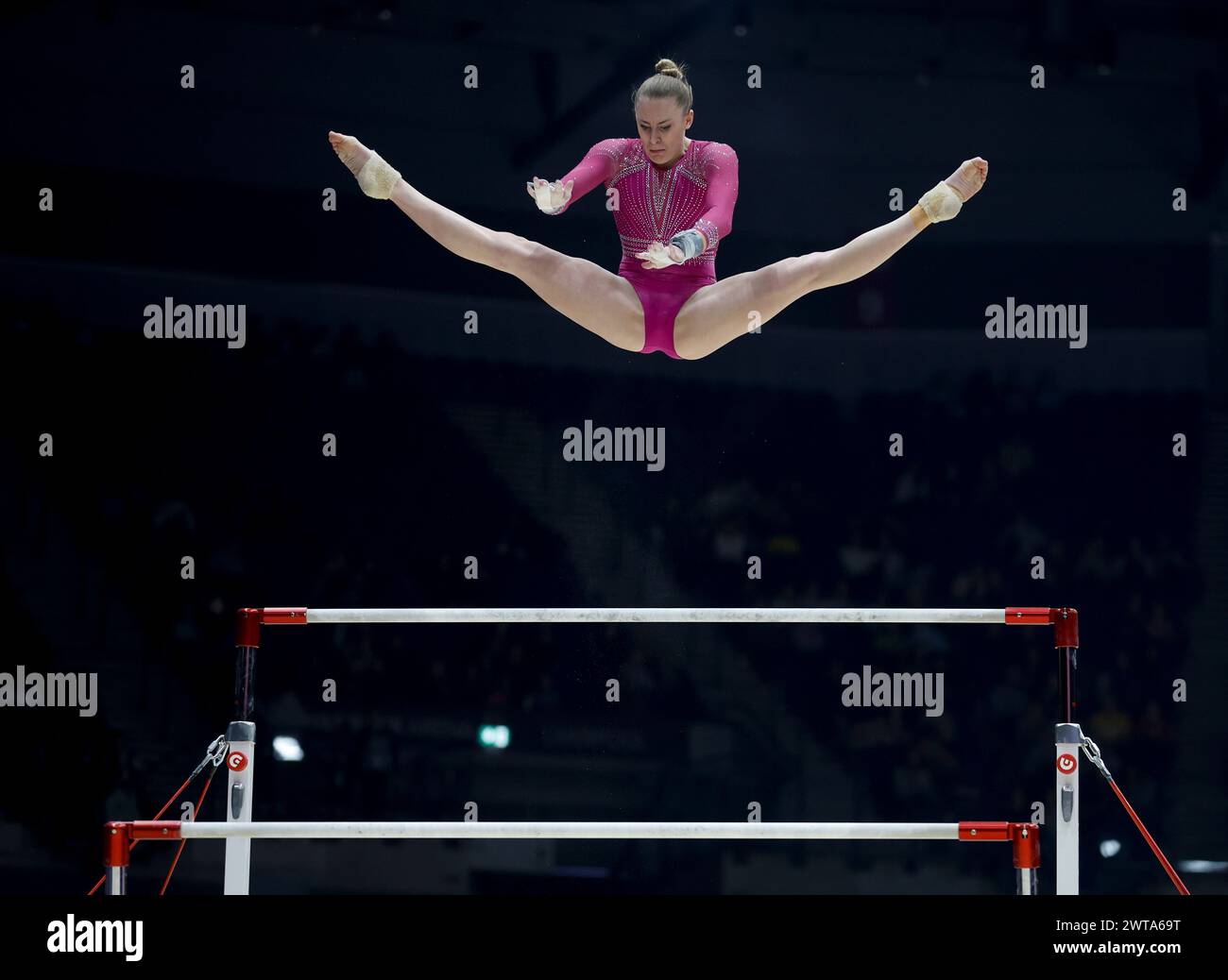 Liverpool, UK. 16th Mar, 2024. 16th March 2024, M&amp;S Bank Arena, Liverpool, England; British Gymnastics Championships Day 3; Ruby Stacey on  uneven bars Credit: Action Plus Sports Images/Alamy Live News Stock Photo