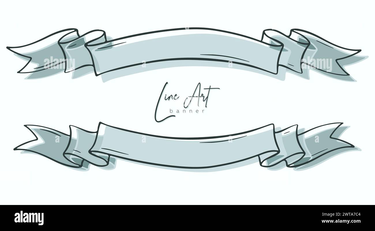 Poster Ribbon Line Design Hand drawn line art ribbon banner vector illustration. Vintage frame ...