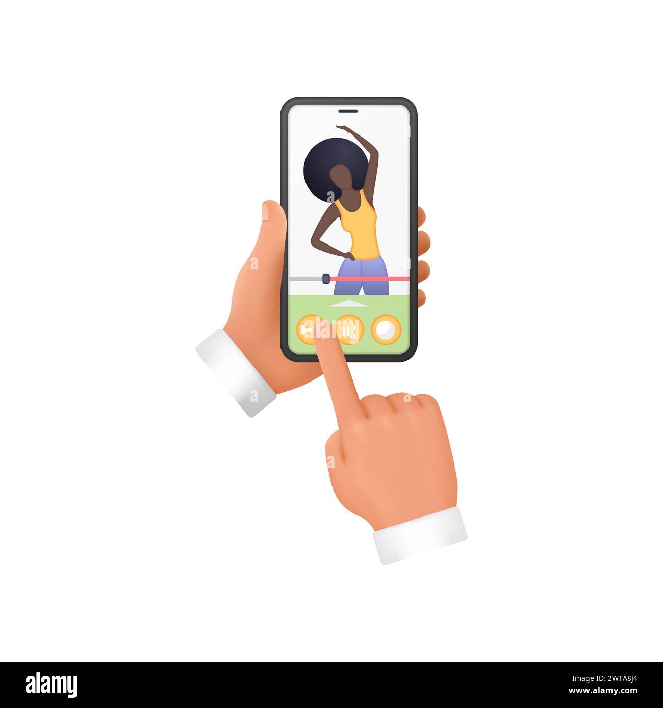 3D human hands holding phone with mobile application for sports ...