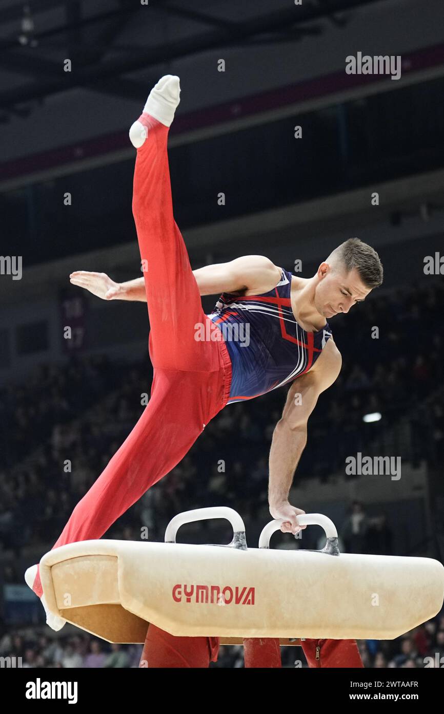 Liverpool, UK. 16th Mar, 2024. 2024 Gymnastics British Championships -   LIVERPOOL, ENGLAND - MARCH 16:  Max Whitlock OBE of South Essex Gymnastics on Day Three of the 2024 Gymnastics British Championships at M&S Bank Arena on March 16, 2024 in Liverpool, England. Photo Alan Edwards Credit: ALAN EDWARDS/Alamy Live News Stock Photo