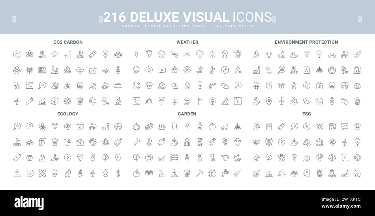 ESG, environmental protection and ecology, weather forecast line icons ...