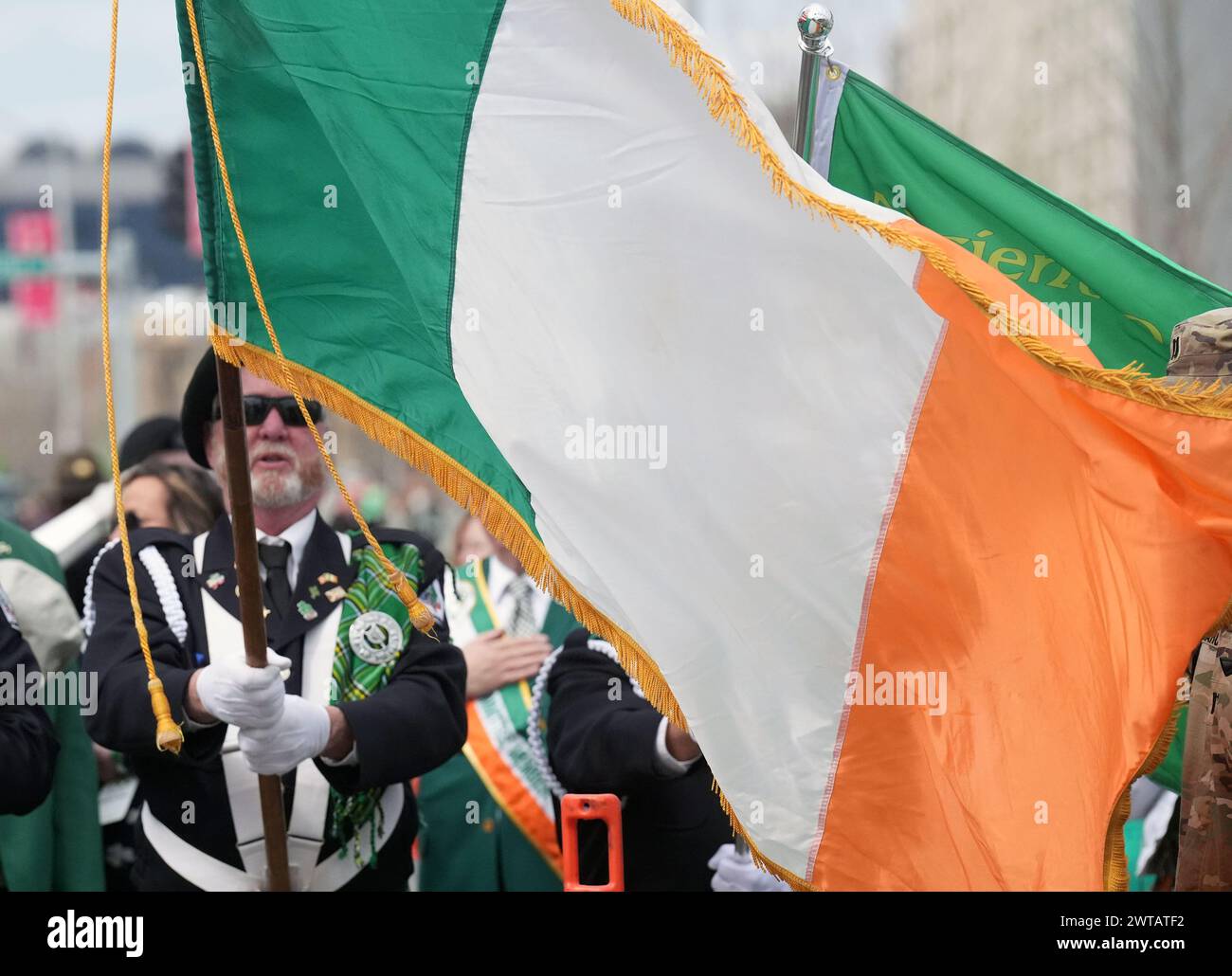 St. Louis, United States. 16th Mar, 2025. The flag of Ireland is