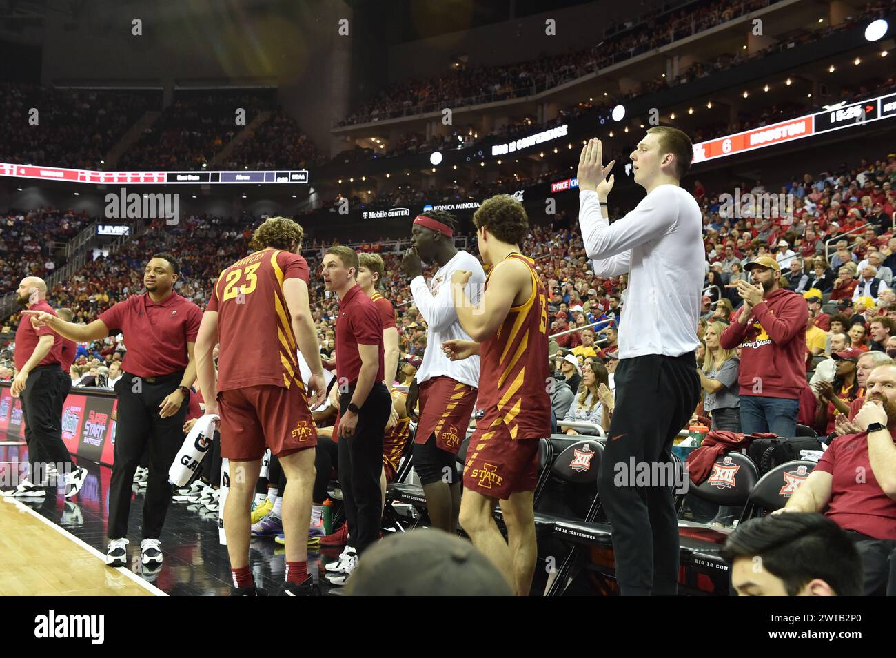 Kansas City, Missouri, USA. 16th Mar, 2024. ISU Cyclone bench erupting ...