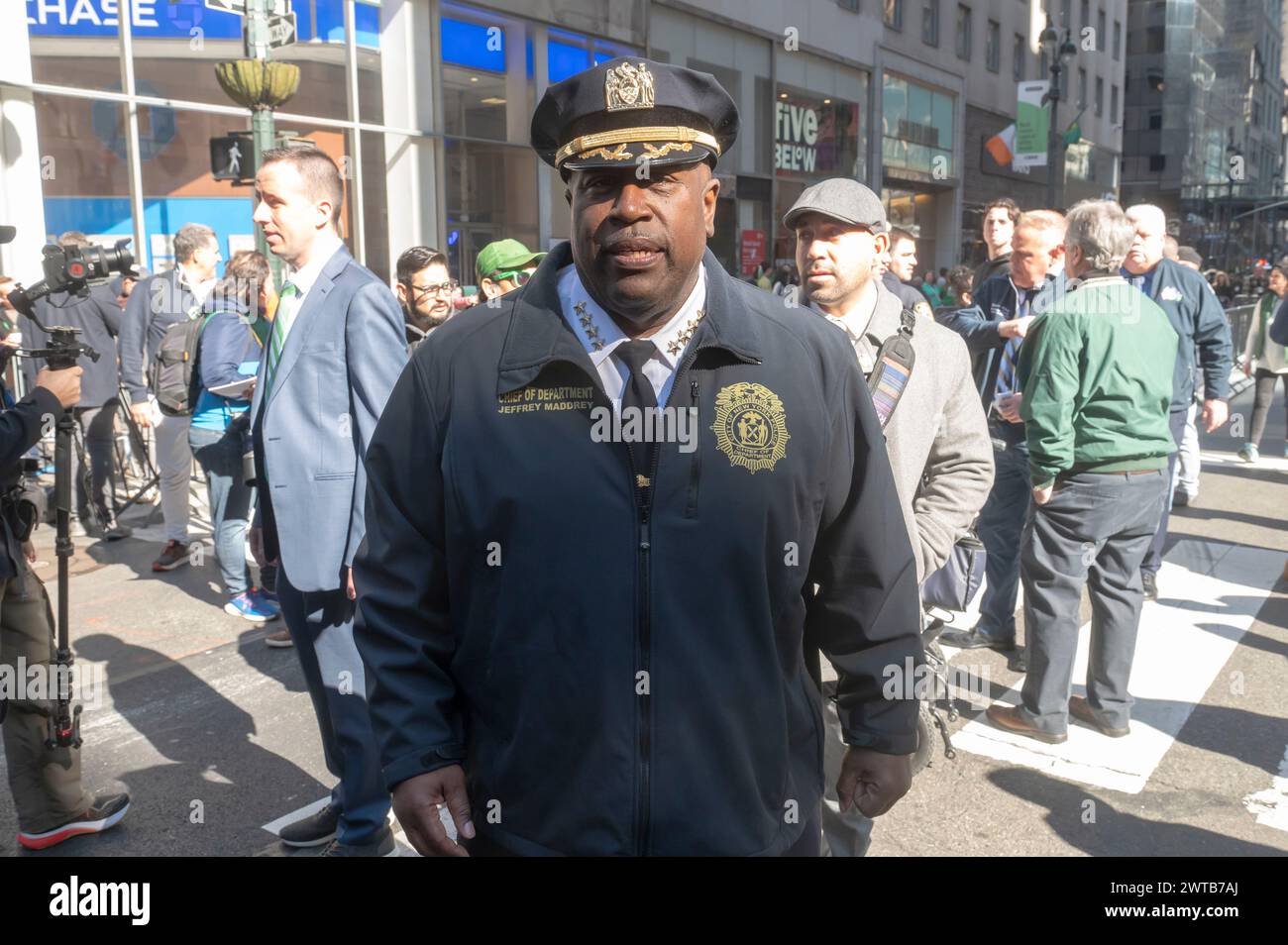 New York, United States. 16th Mar, 2024. NEW YORK, NEW YORK - MARCH 16: New York Police Department Chief of Department Jeffrey Maddrey participates in the St. Patrick's Day Parade along 5th Avenue on March 16, 2024 in New York City. Credit: Ron Adar/Alamy Live News Stock Photo