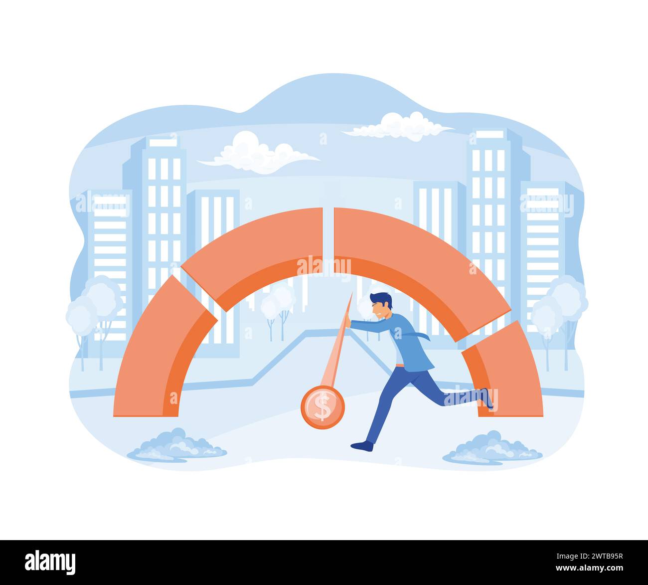 Inflation estimator or inflation gauge. Finding a solution to the problem of inflation. Financial Crisis Management Process. Businessman investor with Stock Vector
