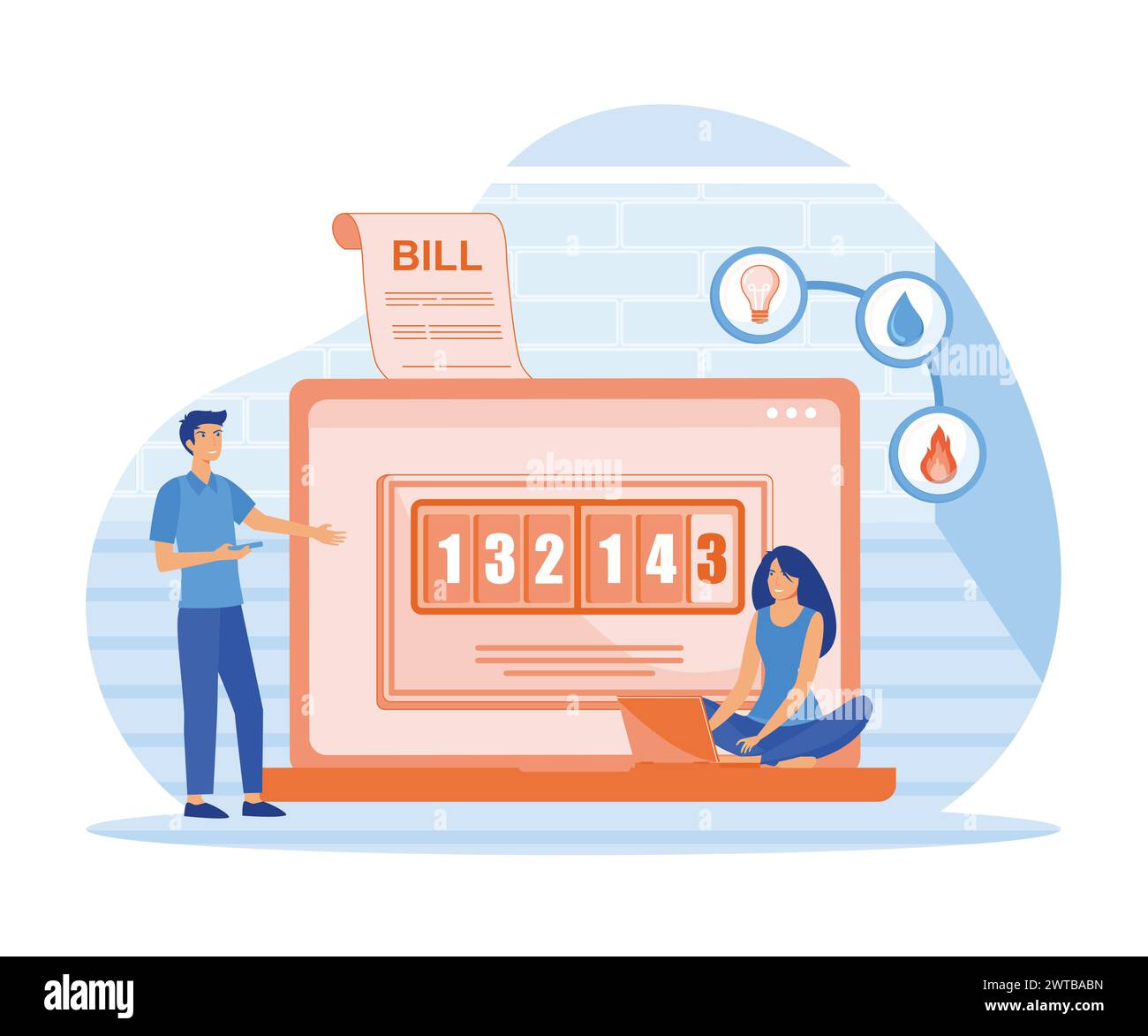 Utility bills concept. Household services online. Regular payments as gas, water, electricity, heating. flat vector modern illustration Stock Vector