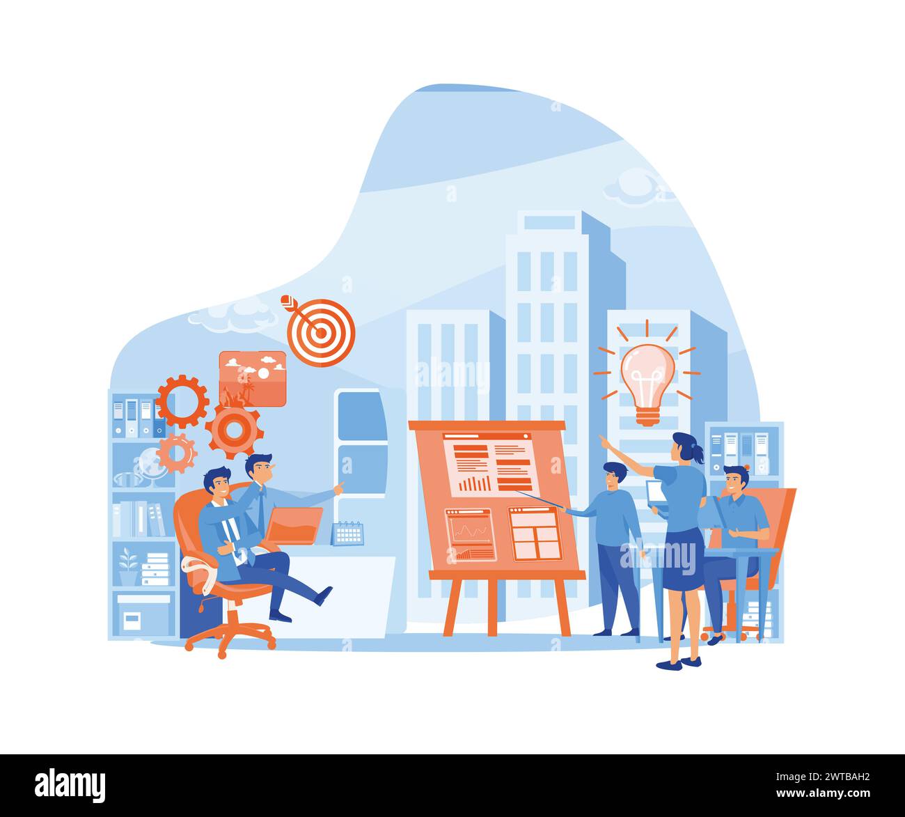 Business Idea concept. Working people are looking for new ideas and career-enhancing decisions towards success. flat vector modern illustration Stock Vector