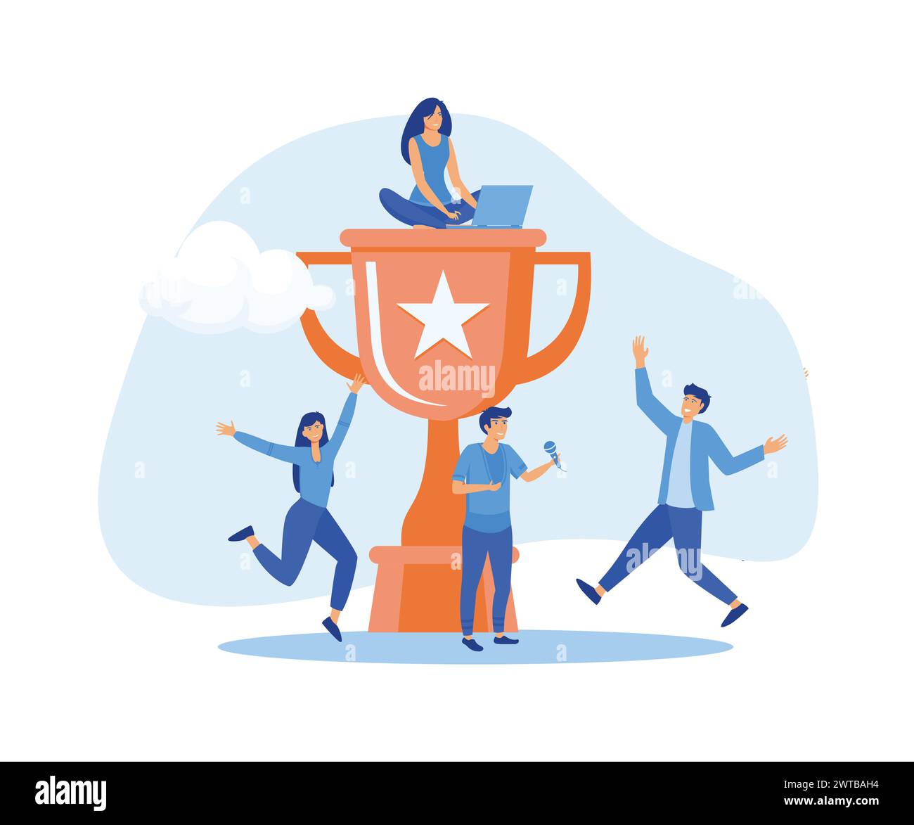 Success business team concept. People near the trophy celebrating ...