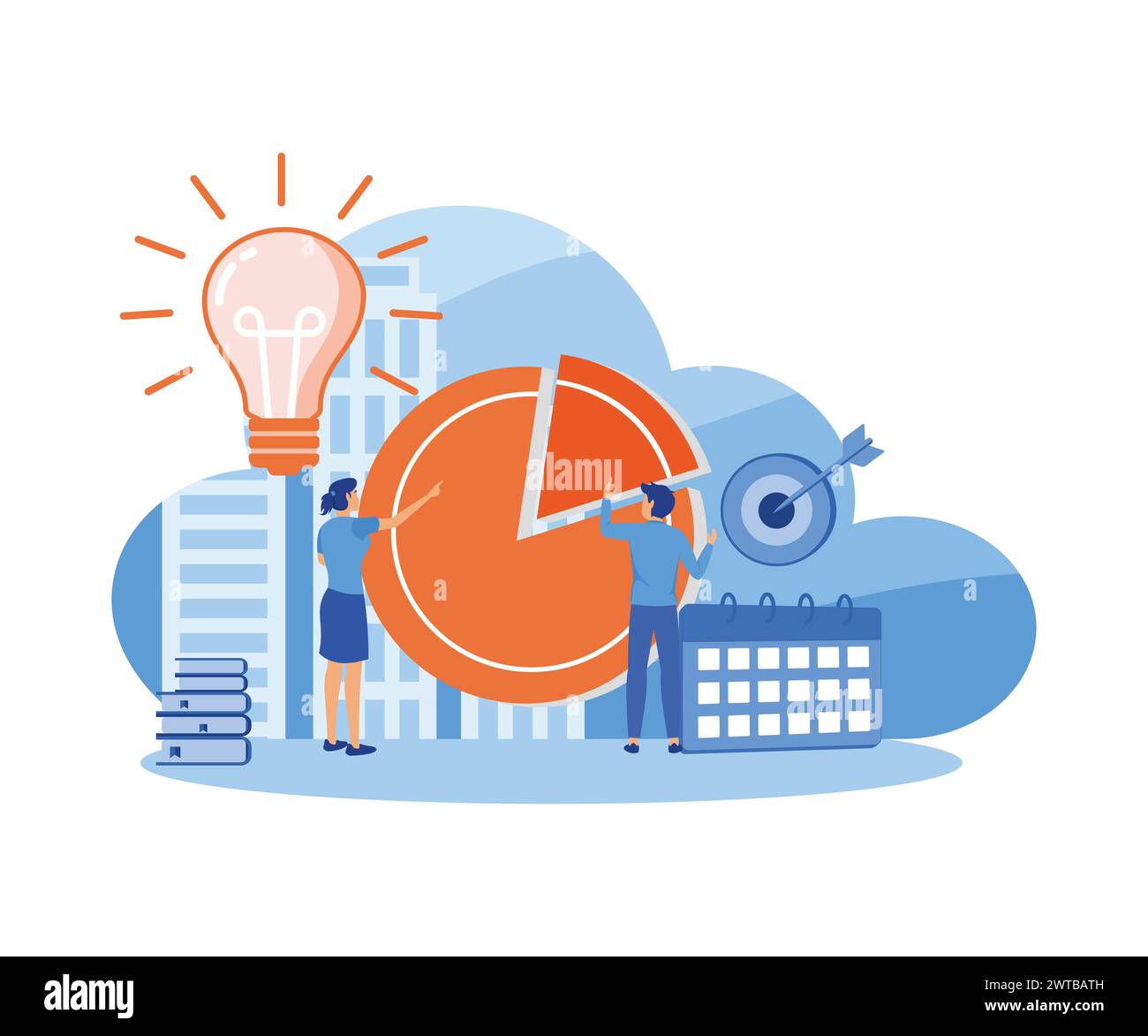 Business Planning concept. Businessman and businesswoman targeting business work flow. flat vector modern illustration Stock Vector