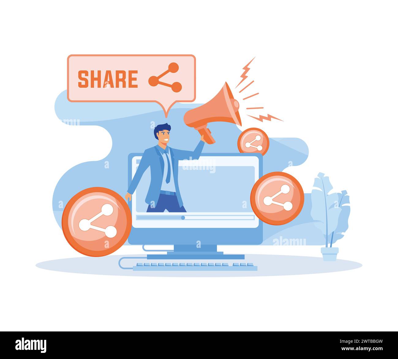 Blog promotion mistake. Social media post sharing active forcing. Digital advertising, social media marketing. flat vector modern illustration Stock Vector