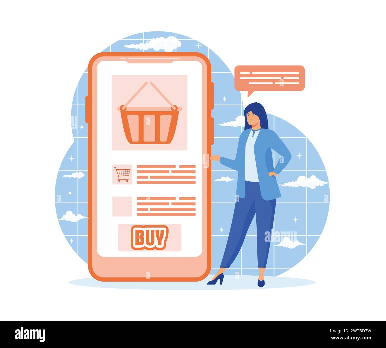 M commerce concept, mobile shopping. flat vector modern illustration Stock Vector