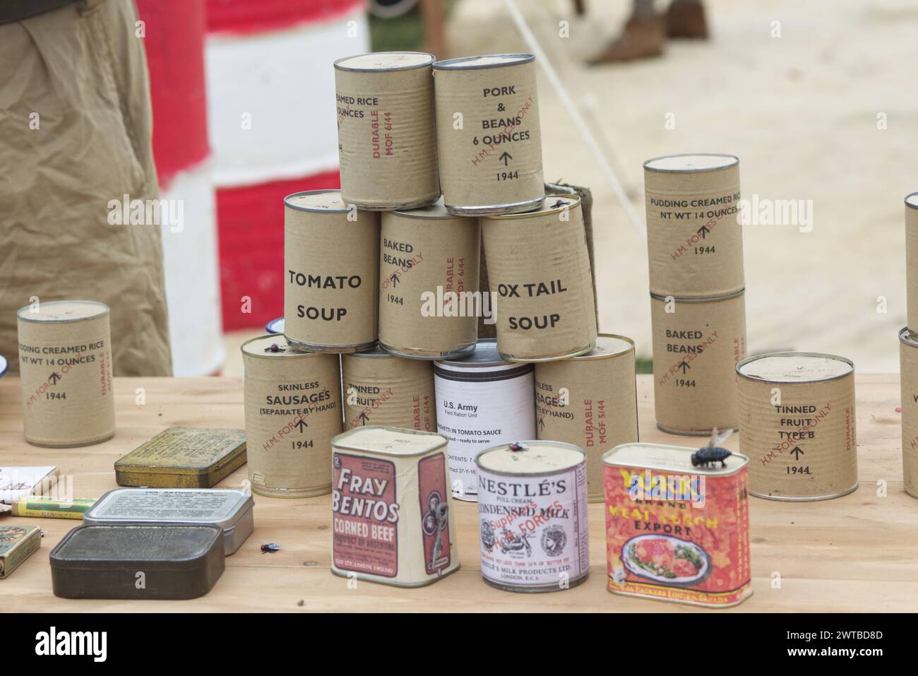 1944 ration cans of food Stock Photo