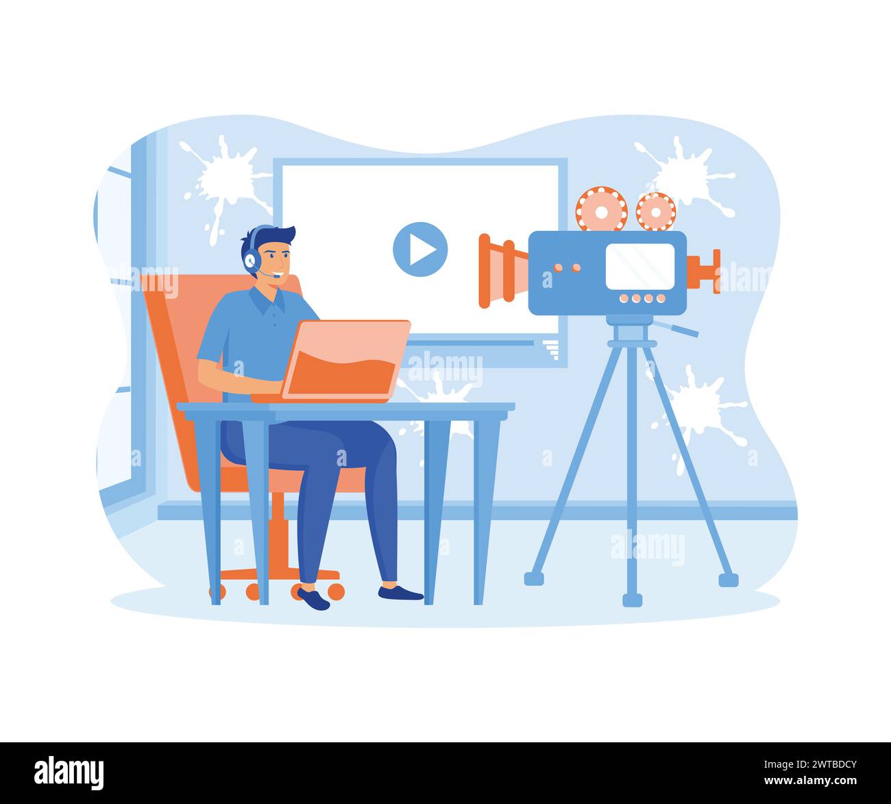Video vlogger production, content creator landing page website. flat vector modern illustration Stock Vector
