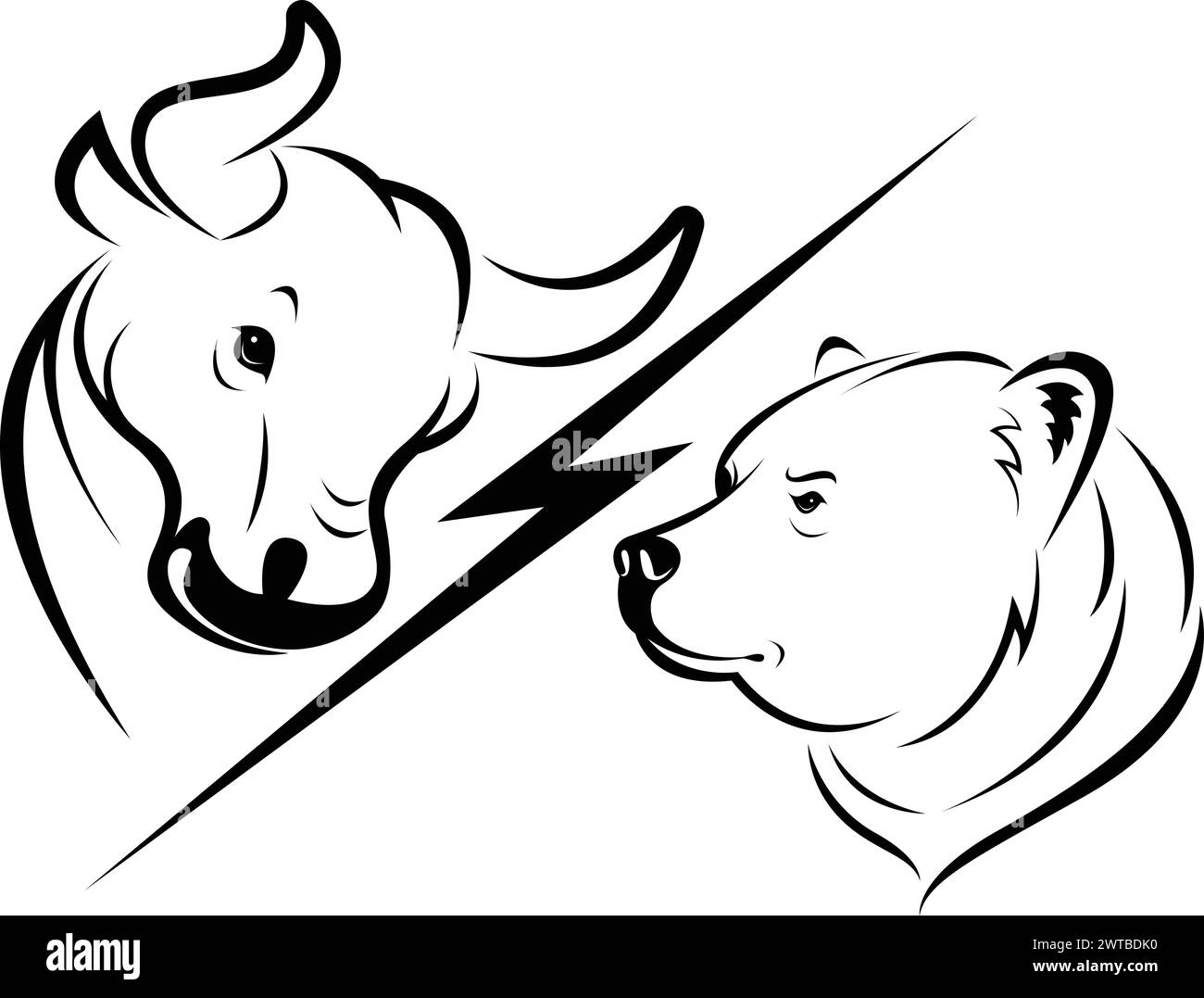 Vector of bull and bear symbols of stock market trends. Stock market and business concept. The growing and falling market. Wild Animals. Stock Vector