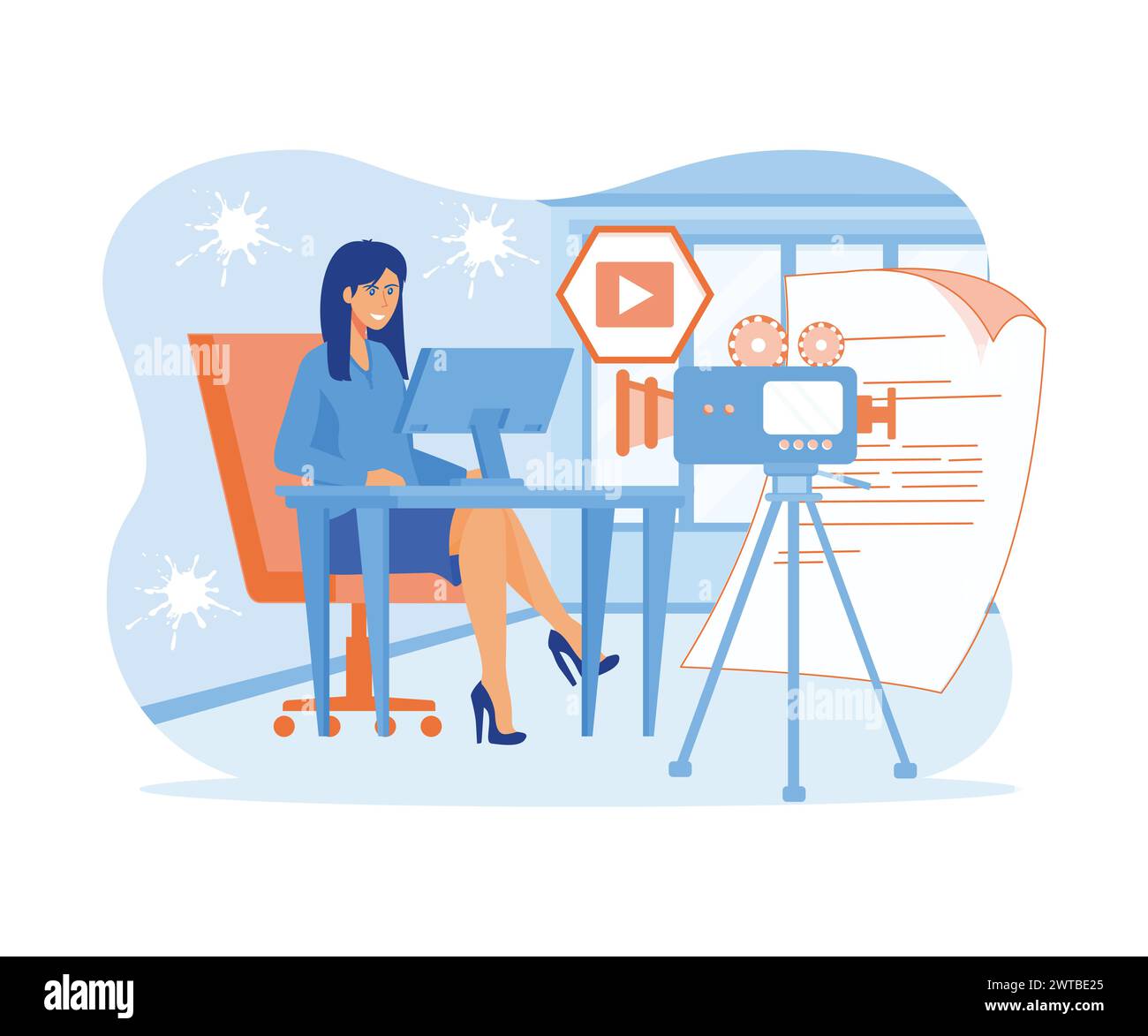 Content writer. Media creator and online freelance article writer, blog copywriter and content maker concept. flat vector modern illustration Stock Vector