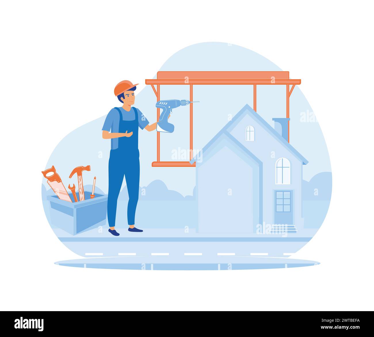 Home renovation abstract concept. Carpenter building maintenance, woodwork abstract metaphor. flat vector modern illustration Stock Vector
