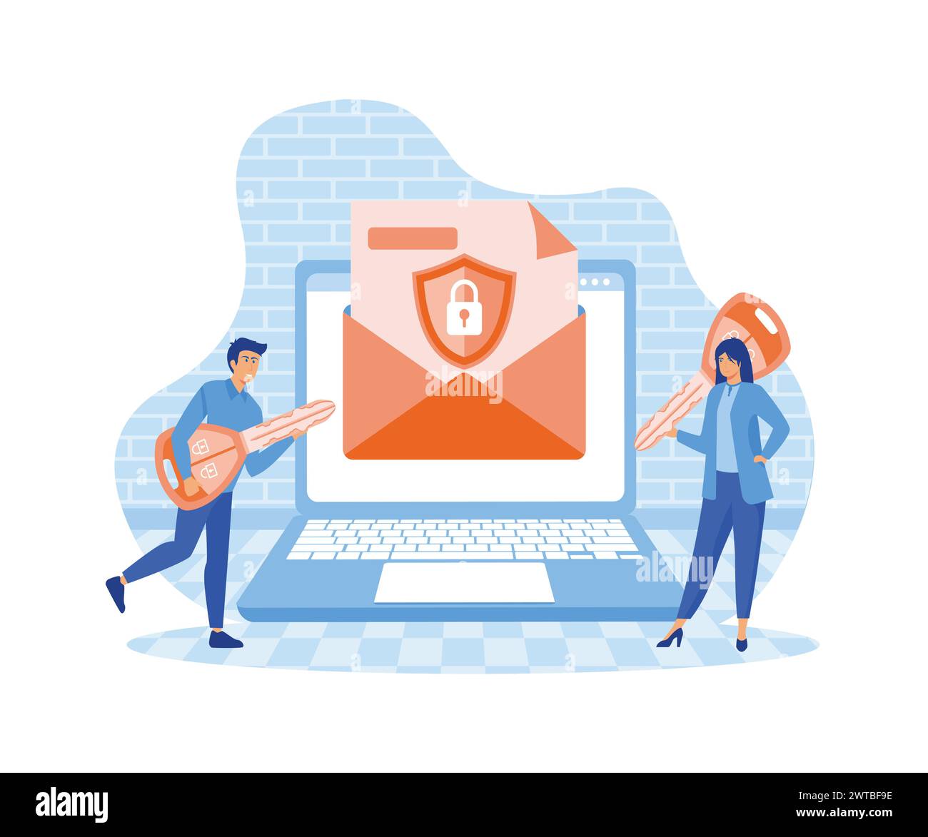 Protecting computer data, Email encryption concept. flat vector modern illustration Stock Vector