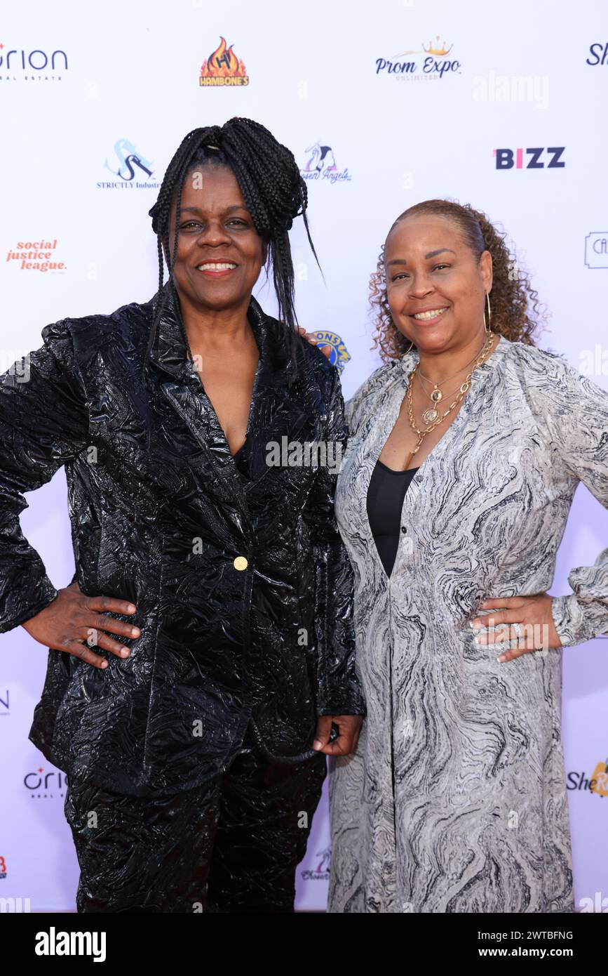 Los Angeles, California, USA. 9th March, 2024. StormyWeather Banks, designer and co-founder of Prom Expo Unlimited, and co-founder Octavia Clayton attending the Prom Expo Unlimited Honors Tiffany Haddish’s She Ready Foundation at the Earvin 'Magic' Johnson Park & Community Event Center in Los Angeles, California.  Credit: Sheri Determan Stock Photo