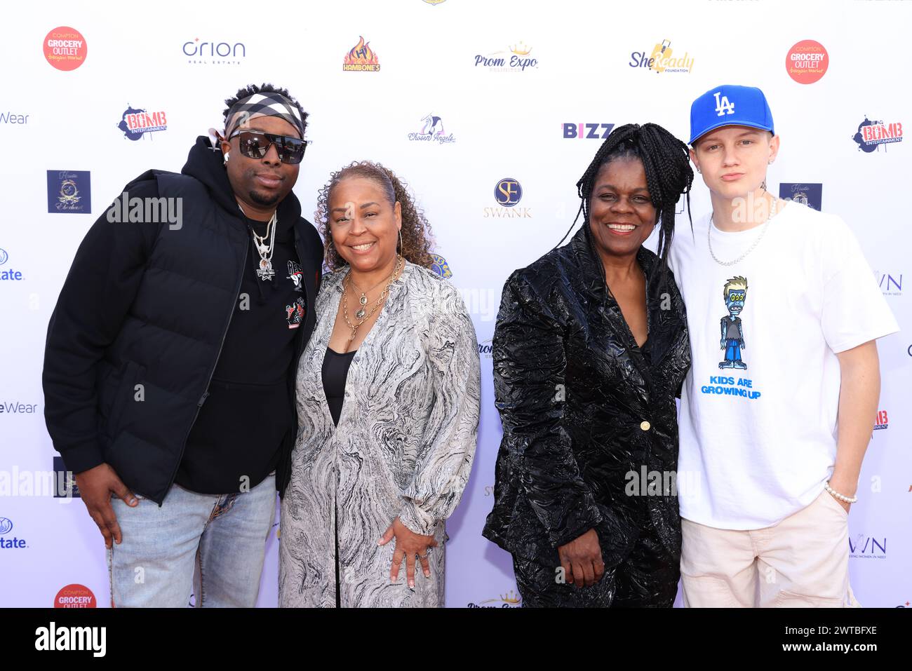 Los Angeles, California, USA. 9th March, 2024. iHeartRadio’s DJ Tye Hollywood, Octavia Clayton, StormyWeather Banks, and American Idol's Stefan Benz attending the Prom Expo Unlimited Honors Tiffany Haddish’s She Ready Foundation at the Earvin 'Magic' Johnson Park & Community Event Center in Los Angeles, California.  Credit: Sheri Determan Stock Photo