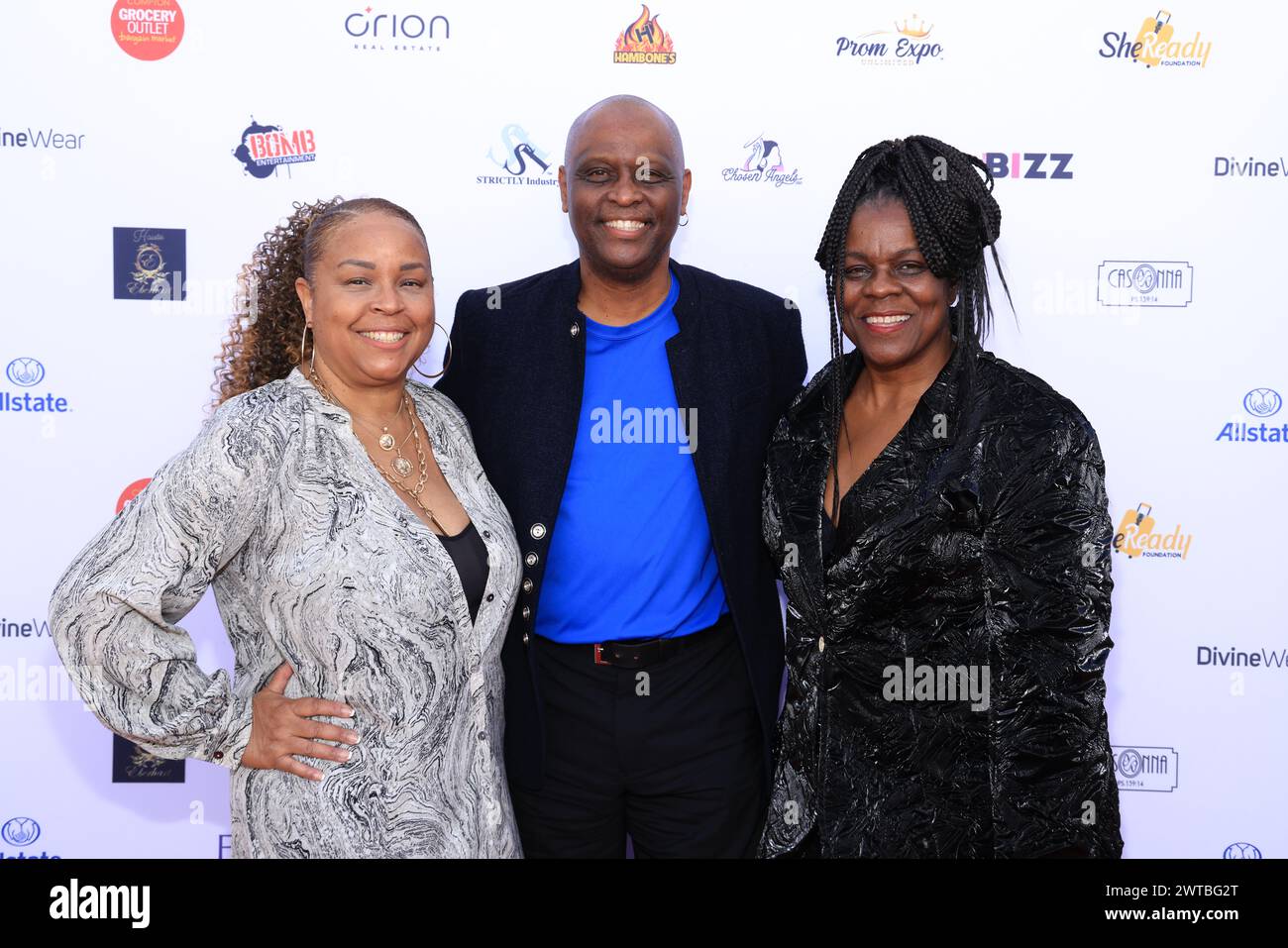 Los Angeles, California, USA. 9th March, 2024. Octavia Clayton, co-founder of Prom Expo Umlimited, actor Tyrone Dubose, and designer/founder of Prom Expo Unlimited StormyWeather Banks, attending the Prom Expo Unlimited Honors Tiffany Haddish’s She Ready Foundation at the Earvin 'Magic' Johnson Park & Community Event Center in Los Angeles, California.  Credit: Sheri Determan Stock Photo