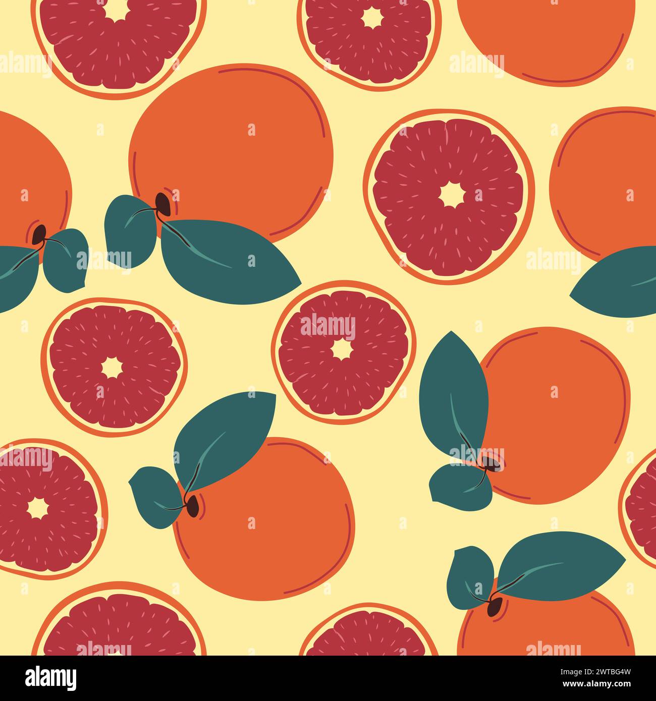 Slice and whole ripe fruit with leaves pattern Stock Vector