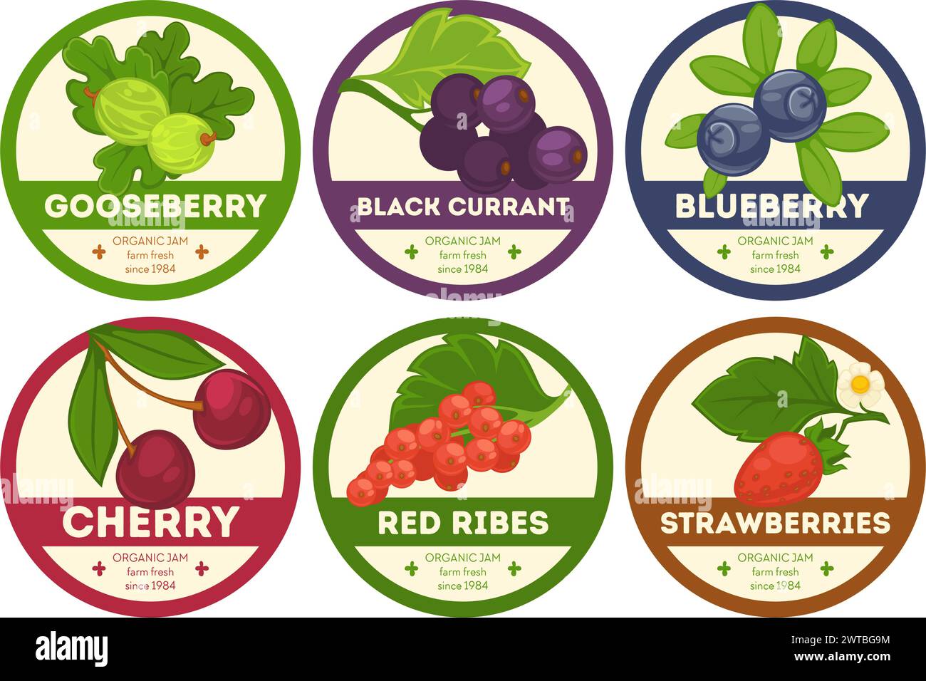 Organic farm fresh jam logotypes, package emblem Stock Vector Image ...