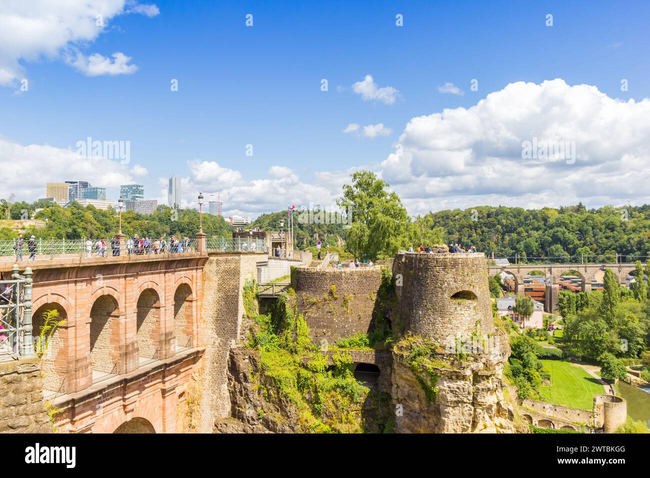 Bock Casemates and castle bridge in Luxembourg city Stock Photo