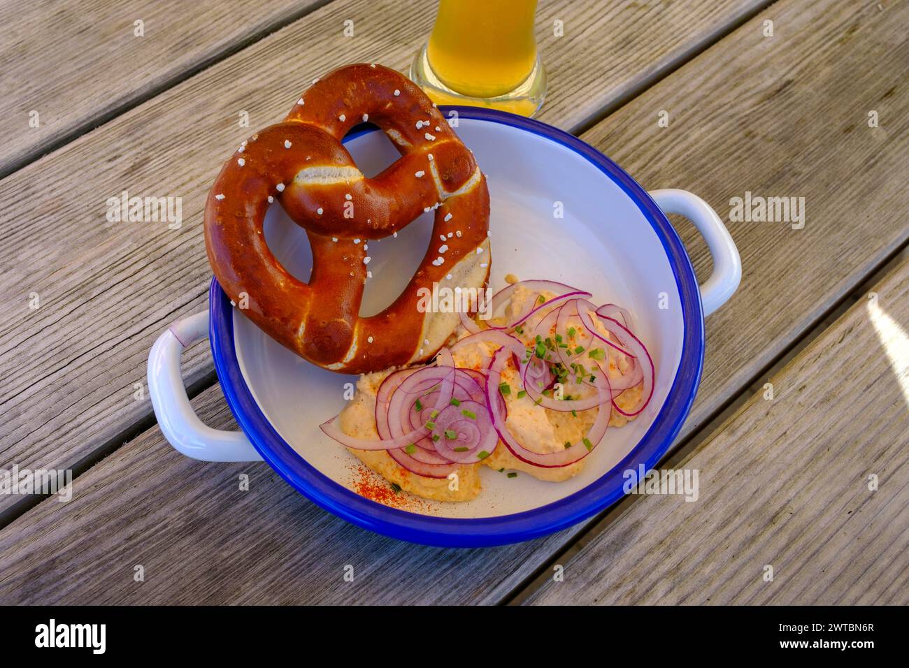 Snack, sausage salad, Obazda, food, kiosk in Sachenbach, at Walchensee ...