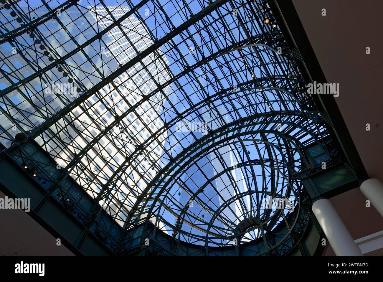 Interior view of a building with an impressive glass roof, downtown Manhattan, Manhattan, New York City, USA, North America Stock Photo