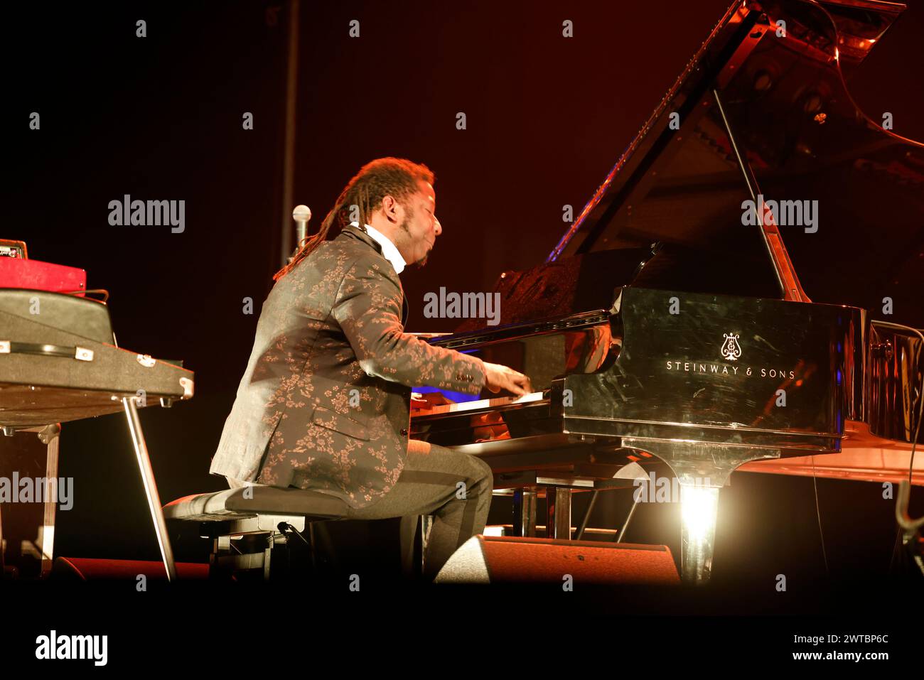 The Cuban pianist, composer and arranger Rolando Luna (keyboards, piano), with El Comité jazz group from Cuba, in concert during the Éclats d'Email Ja Stock Photo