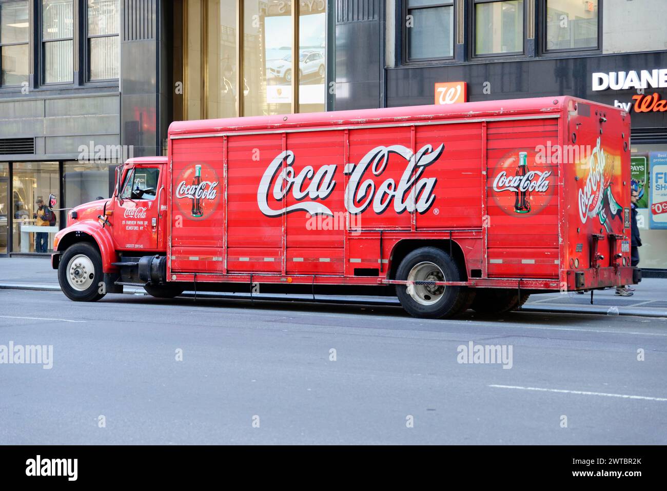 Red Coca-Cola delivery van parked on a city street, downtown Manhattan, Manhattan, New York City, USA, North America Stock Photo