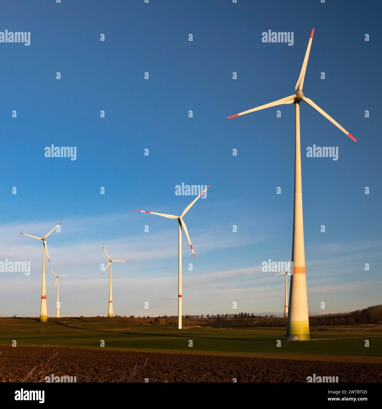 Wind turbines, wind farm, Bad Wuennenberg, Paderborn plateau, North Rhine-Westphalia, Germany Stock Photo