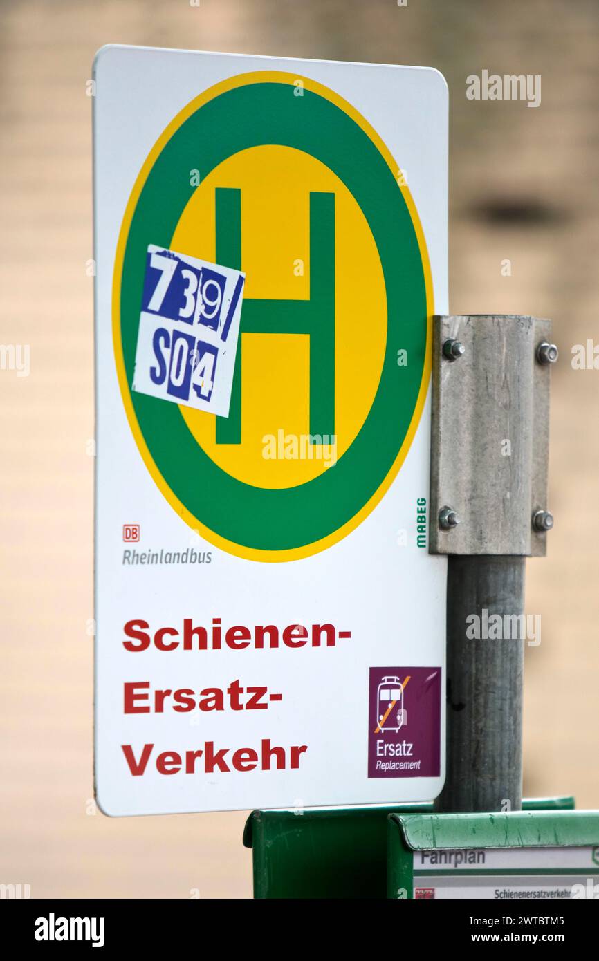 Bus stop sign for rail replacement traffic at the bus station next to the main railway station, Witten, North Rhine-Westphalia, Germany Stock Photo