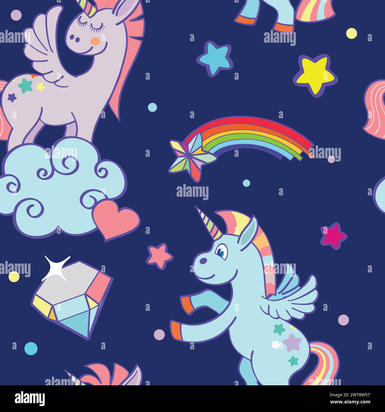 Unicorn magic pattern. Seamless night sky with stars Stock Vector Image ...