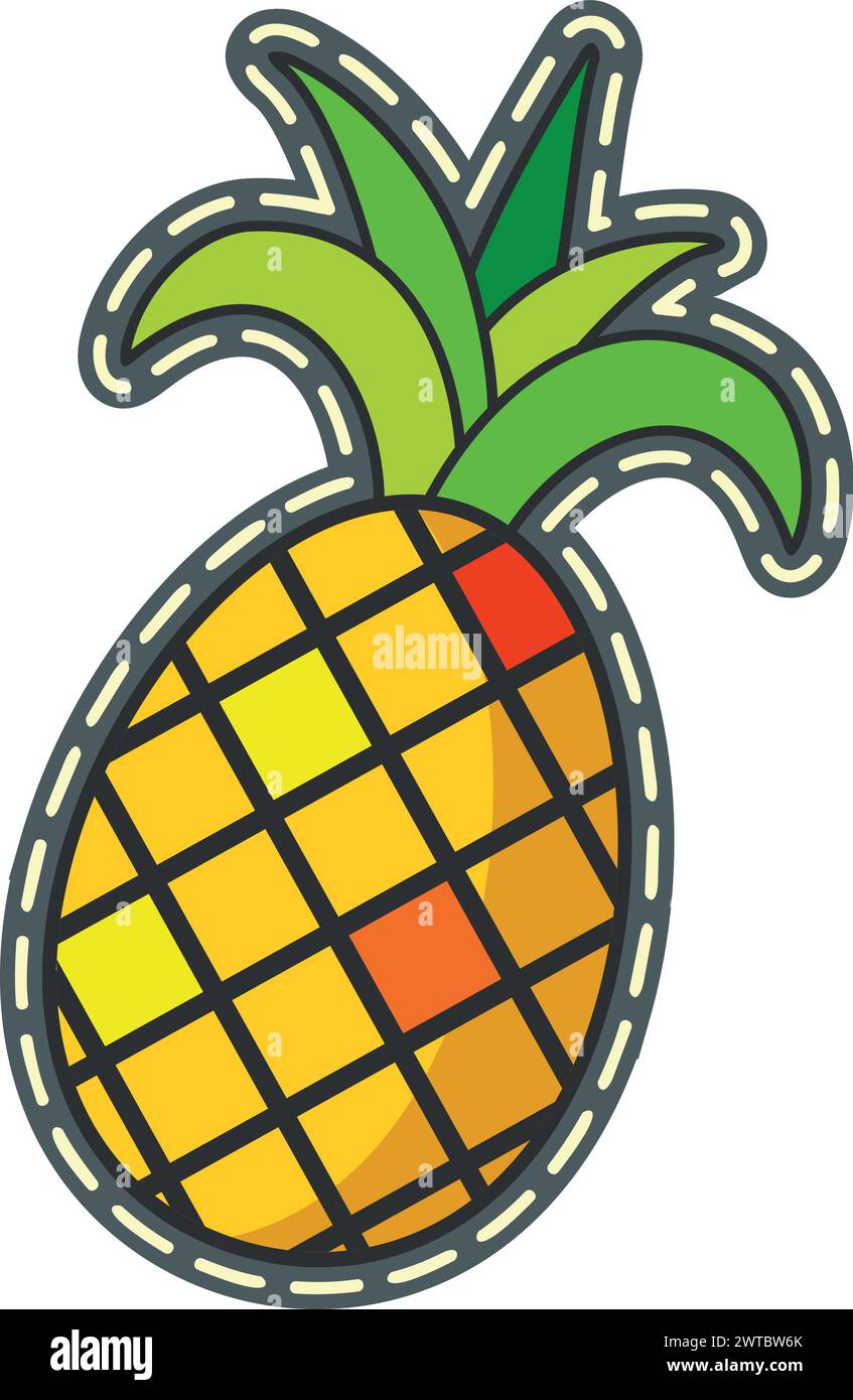Pineapple color patch. Colorful fruit print sticker Stock Vector