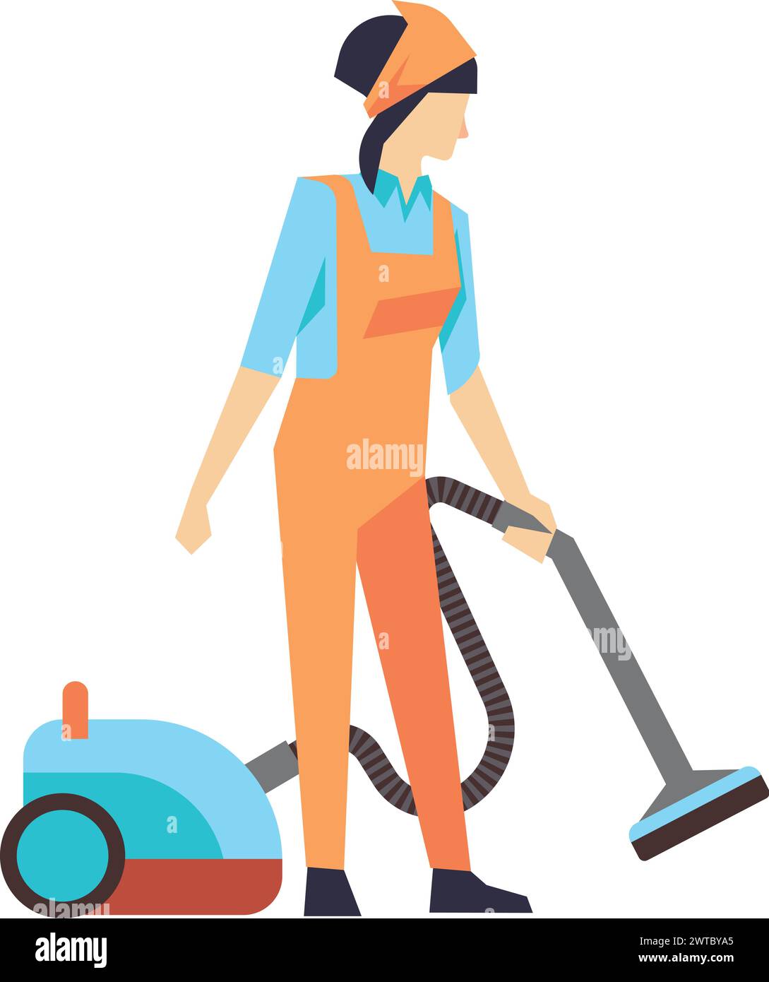 Woman in uniform hold vacuum cleaner. Maid character Stock Vector Image ...