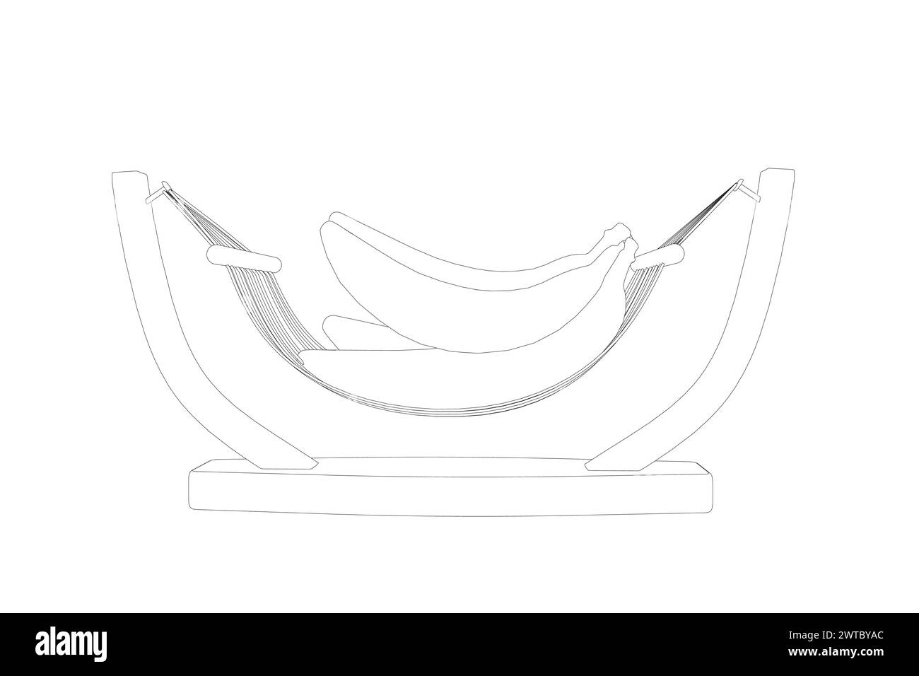 Vector isolated bananas bunch colorless black and white contour line easy drawing. Bananas are on a stand. Side view. Stock Vector