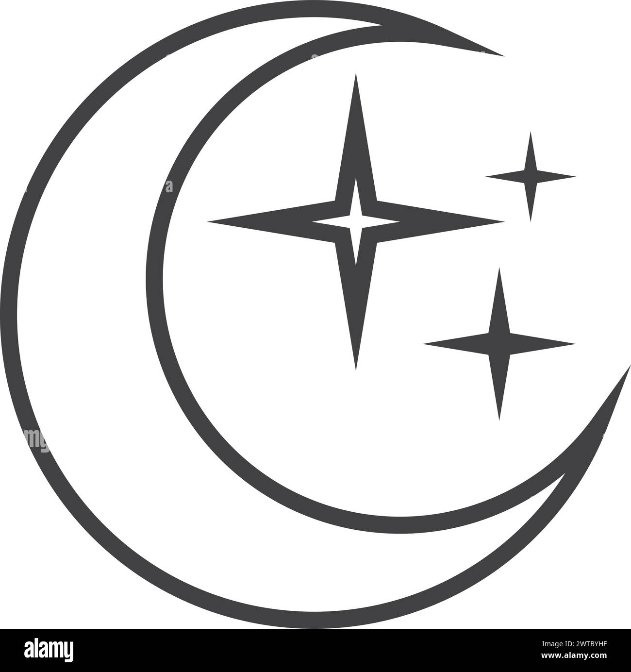 Crescent and stars line icon. Night moon symbol Stock Vector