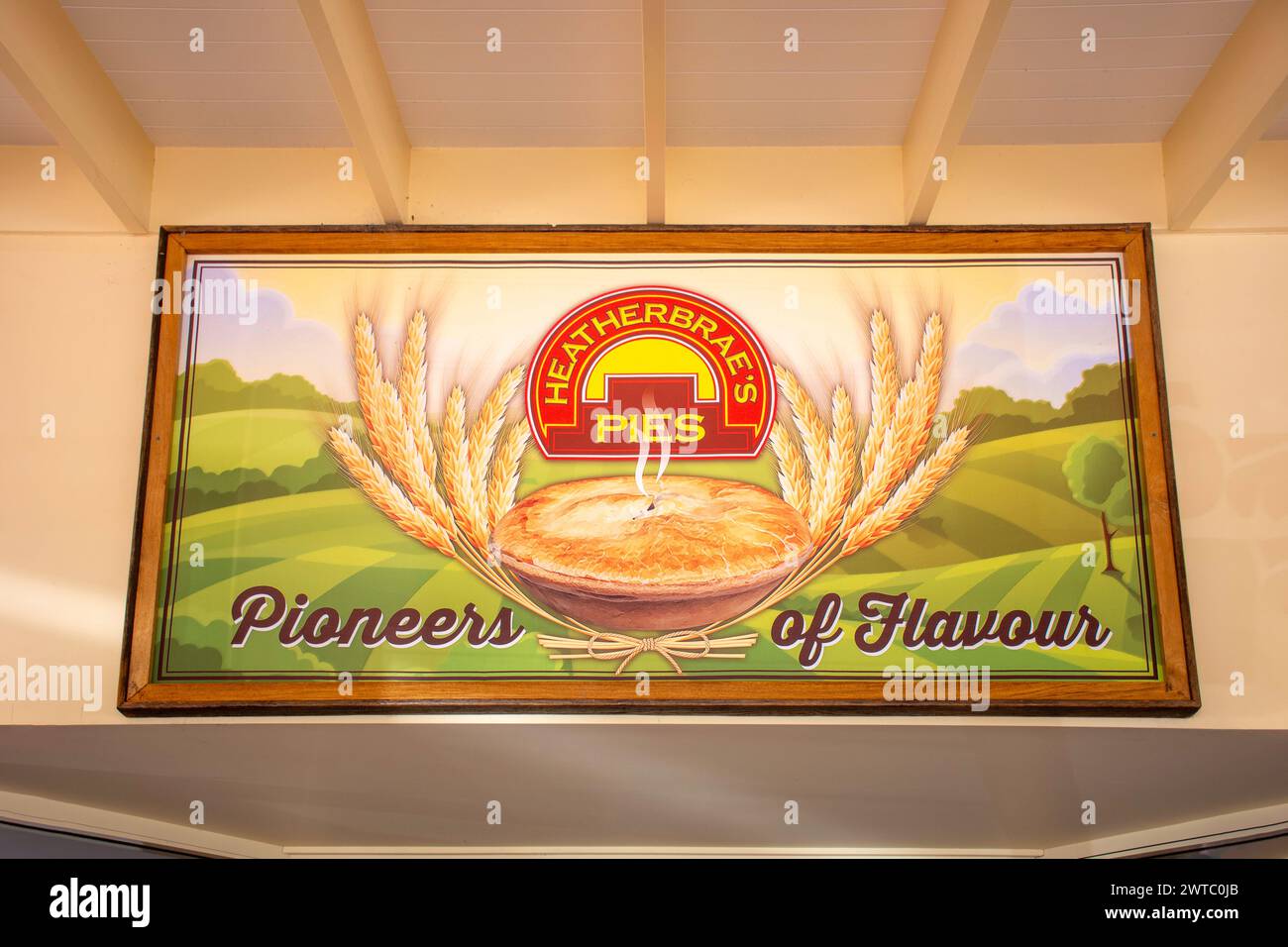 Advertising sign signs logo heatherbraes pies pie shop fast foo hires