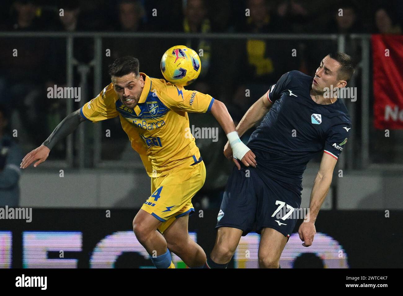 Frosinone, Italy. 16th Mar, 2024. Francesco Gelli of Frosinone Calcio and Adam Marusic of S.S. Lazio during the 29th day of the Serie A Championship between Frosinone Calcio vs S.S. Lazio, 16 March 2024 at the Benito Stirpe Stadium, Frosinone, Italy. Credit: Independent Photo Agency/Alamy Live News Stock Photo