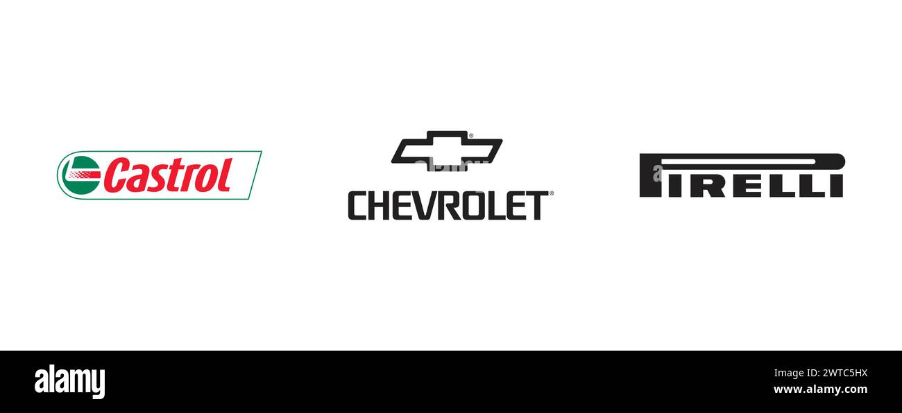 Pirelli,Chevrolet,Castrol. Editorial vector logo collection. Stock Vector