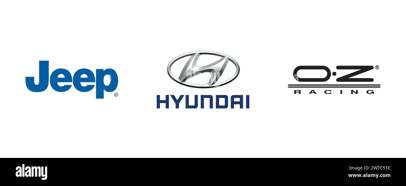 Hyundai,OZ racing,Jeep. Editorial vector logo collection. Stock Vector