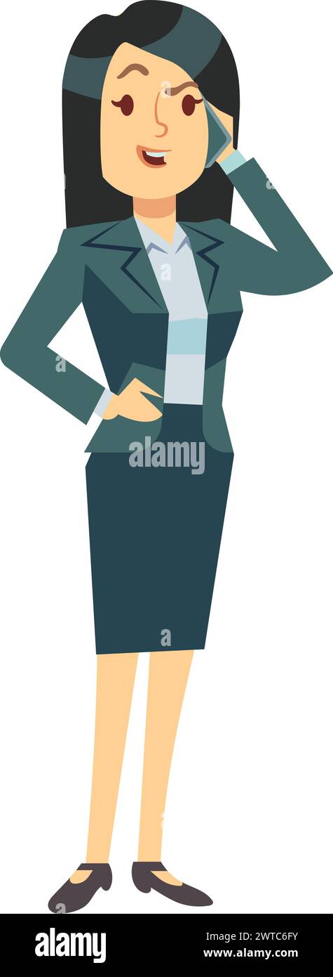 Work call phone business woman cartoon character Stock Vector